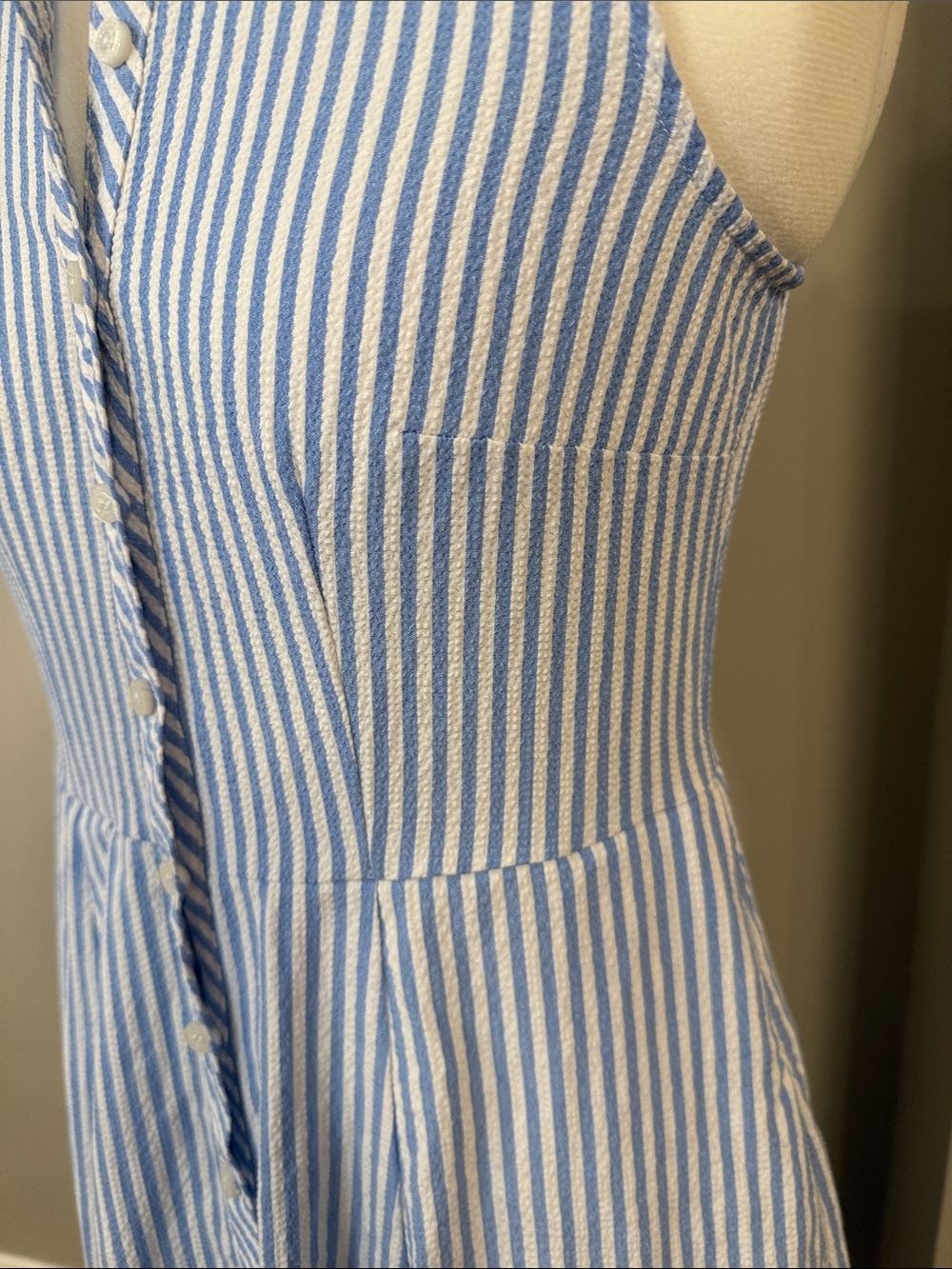 Tommy Hilfiger seersucker collared shirt dress blue and white no belt tie maxi - Picture 4 of 8